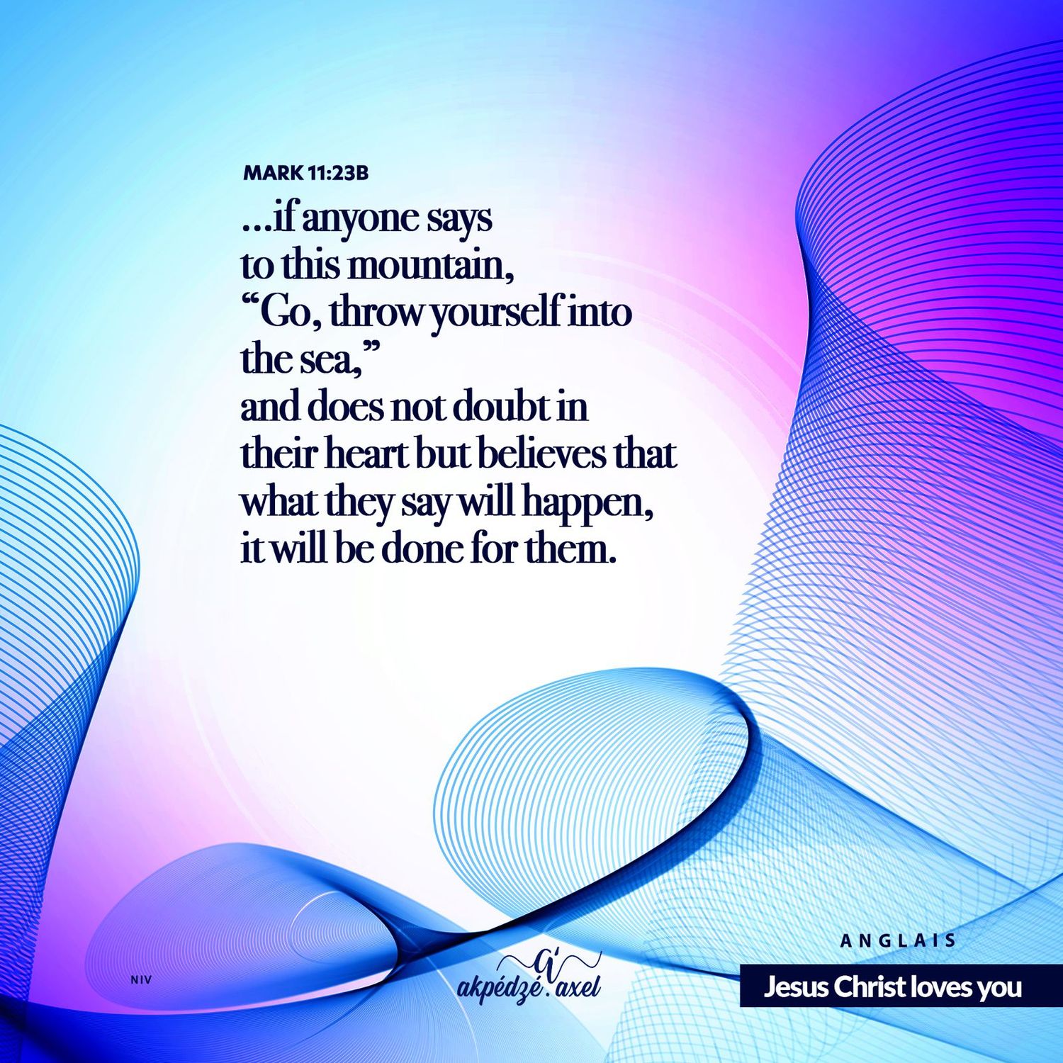 Gradient blue and purple waves create an abstract flowing background pattern with overlapping curved lines.