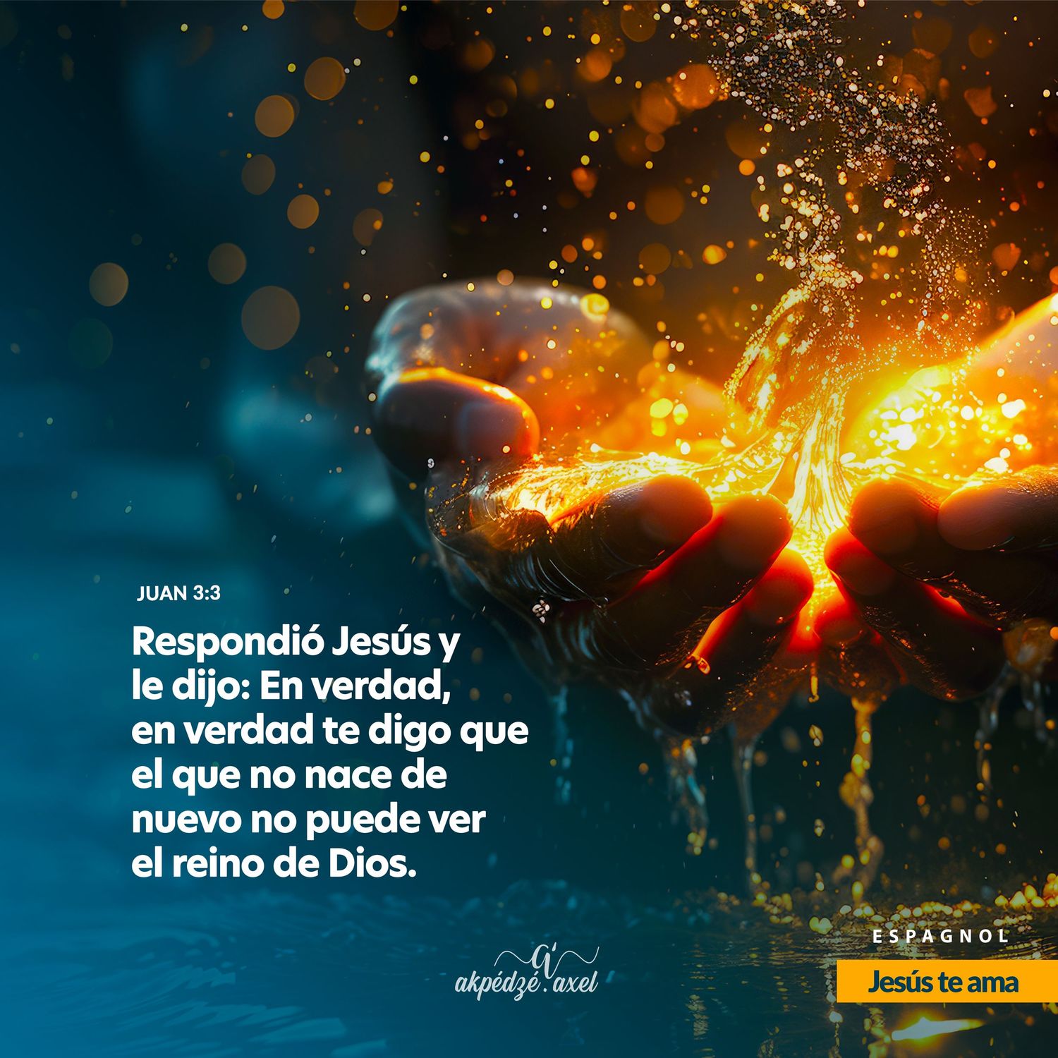 Abstract glowing orange and gold swirling light patterns against a dark background with Spanish text overlays.