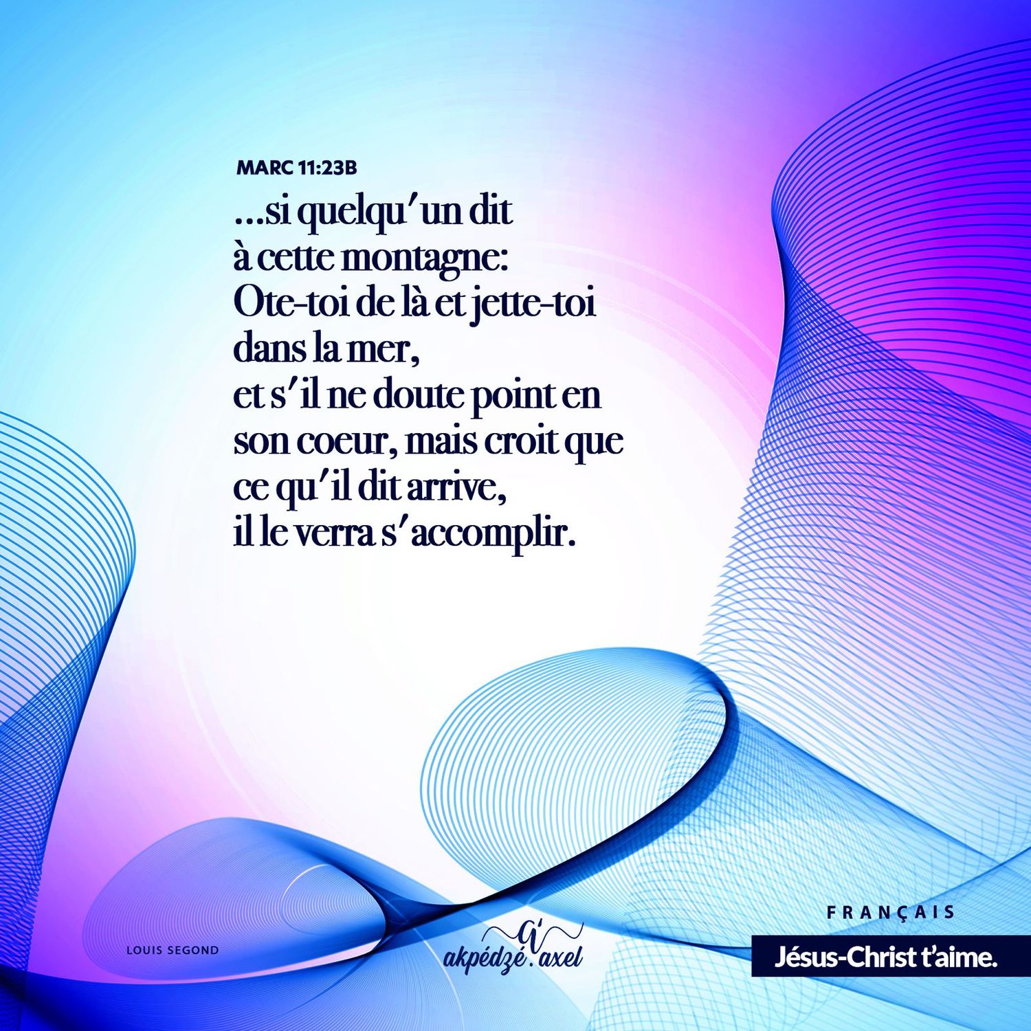 Abstract blue and purple wavy lines create a dynamic gradient pattern against a white background.