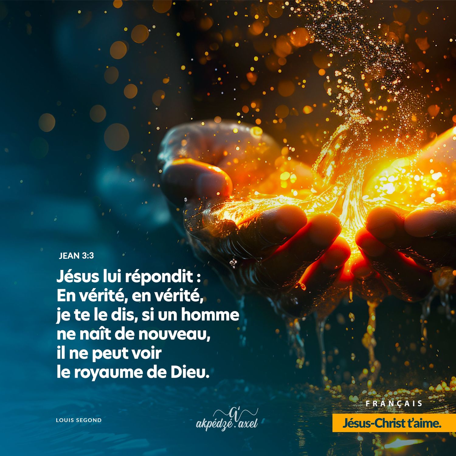 A series of French language religious quotes overlaid on abstract orange and dark blue celestial backgrounds with light effects.