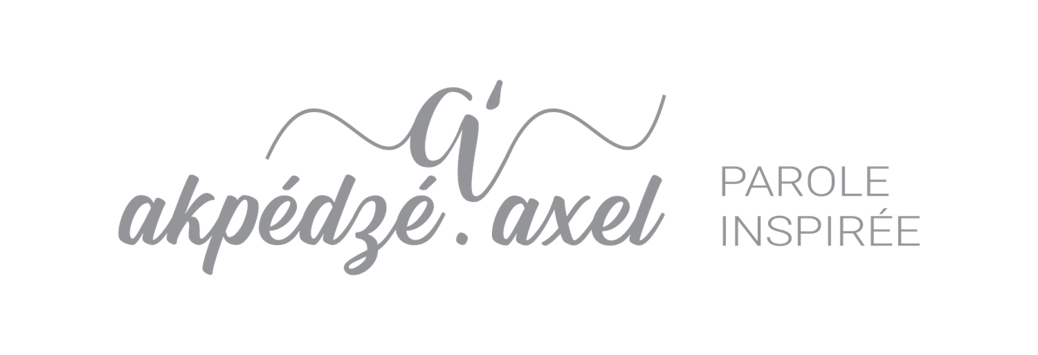 Grey logo design with text 'akpedze axel' and subtitle 'Parole Inspiree' in elegant typography.