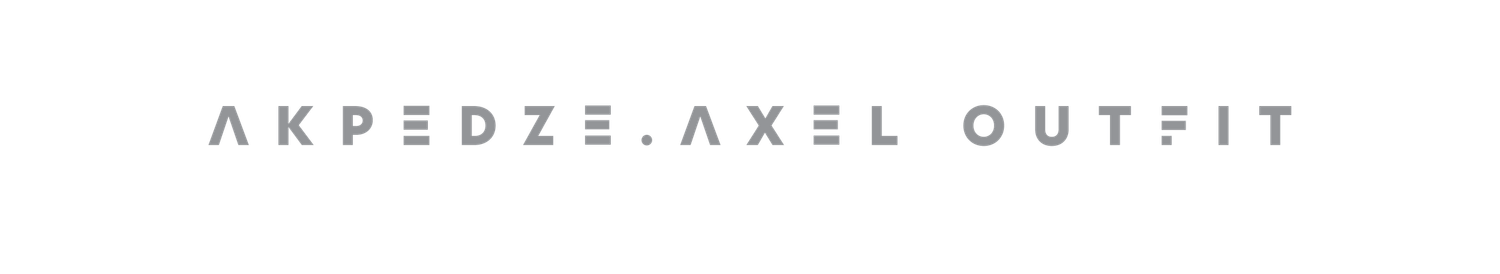 Minimalist brand typography showing 'AKPEDZE AXEL OUTFIT' in clean modern font.