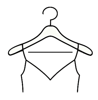Line drawing of a clothes hanger with a garment neckline.