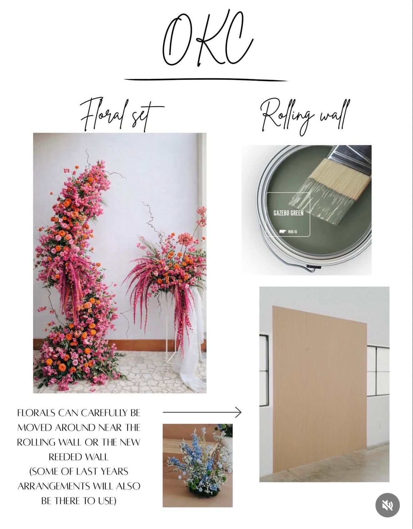 A collage of interior design photos showing pink floral arrangements and neutral beige tones against white walls.