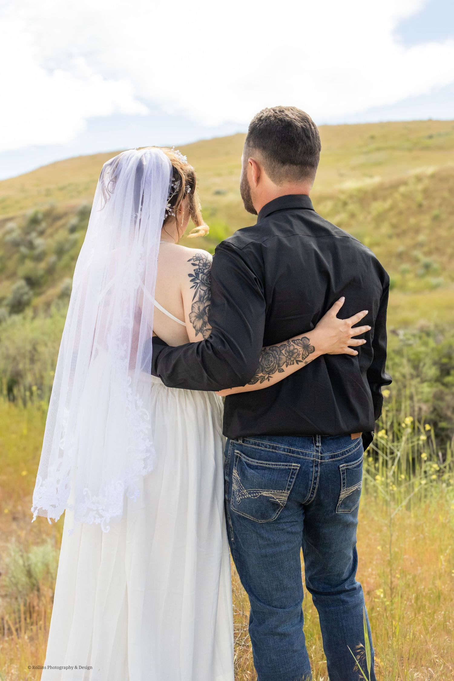 just married enjoying the mountain scenery together