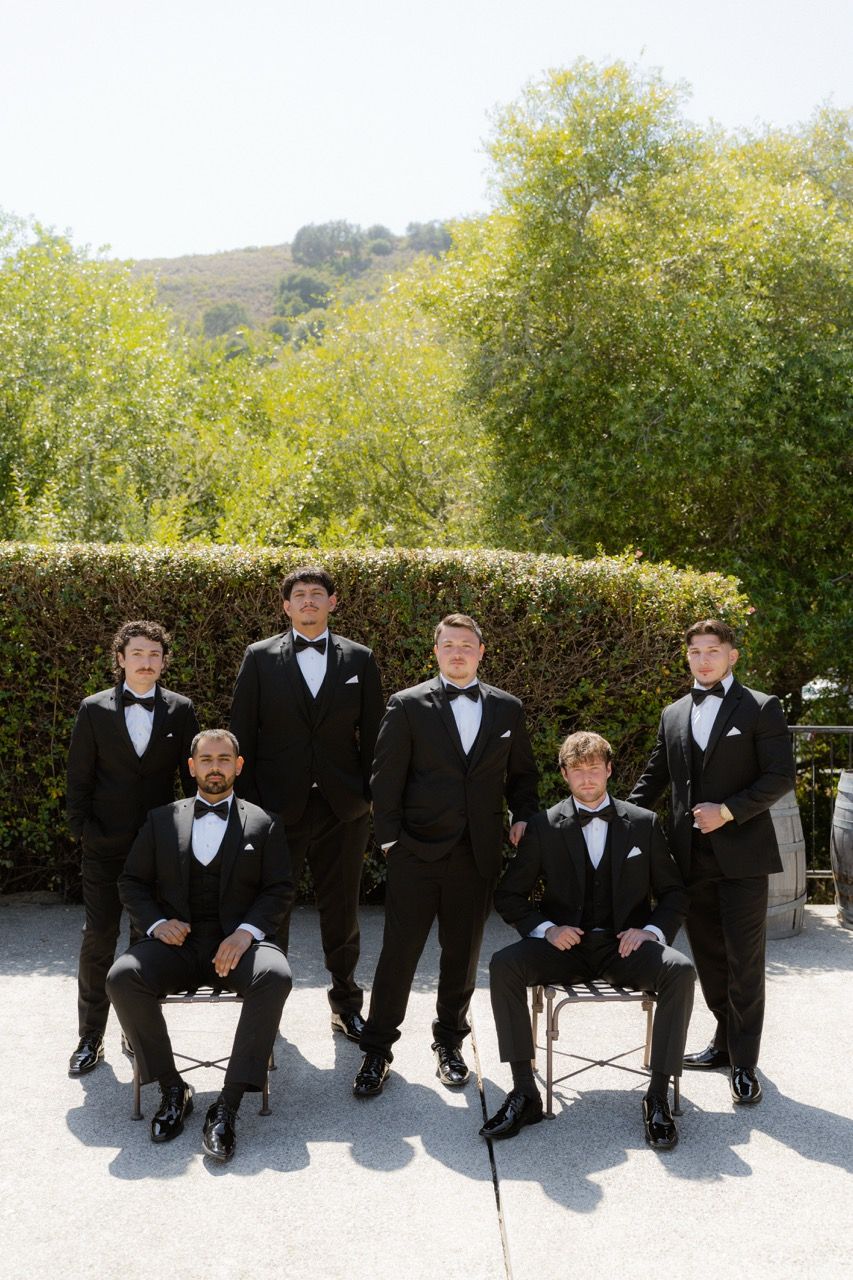 Groom and groomsmen posed photo in Avila Beach, California