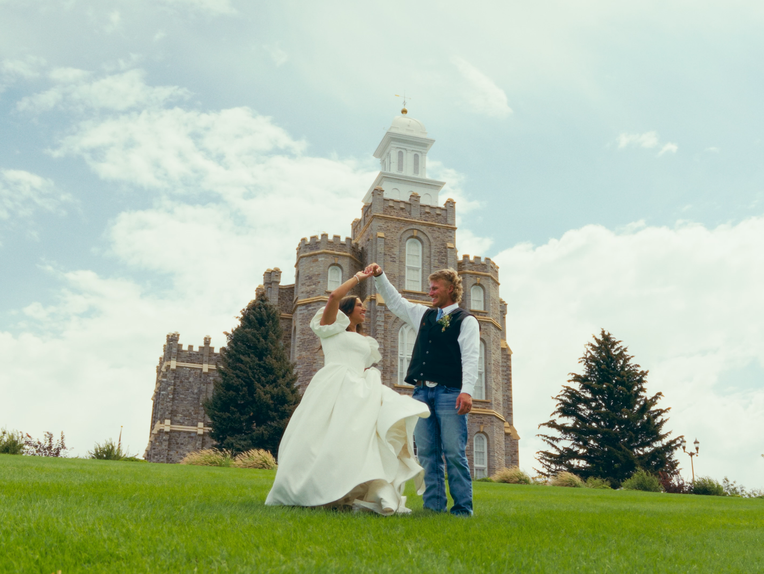 Bride and groom at Logan Temple, Utah wedding videography by Jensen Photo & Film
