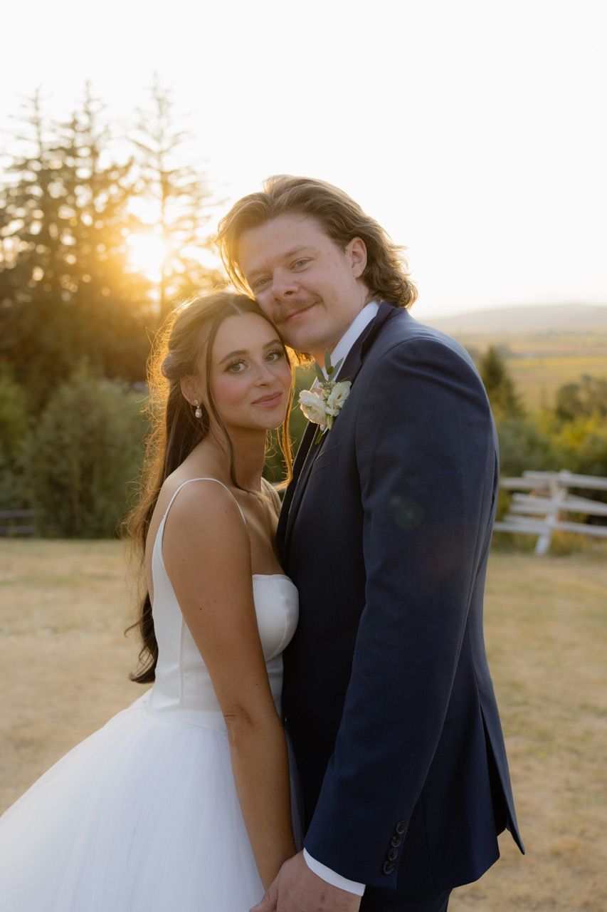 Bride and groom in Dubois, Wyoming wedding photographed by Jensen Photo & Film. Golden hour wedding photography.