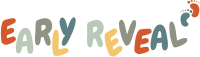 Early Reveal colorful playful logo with pastel letters on white background.