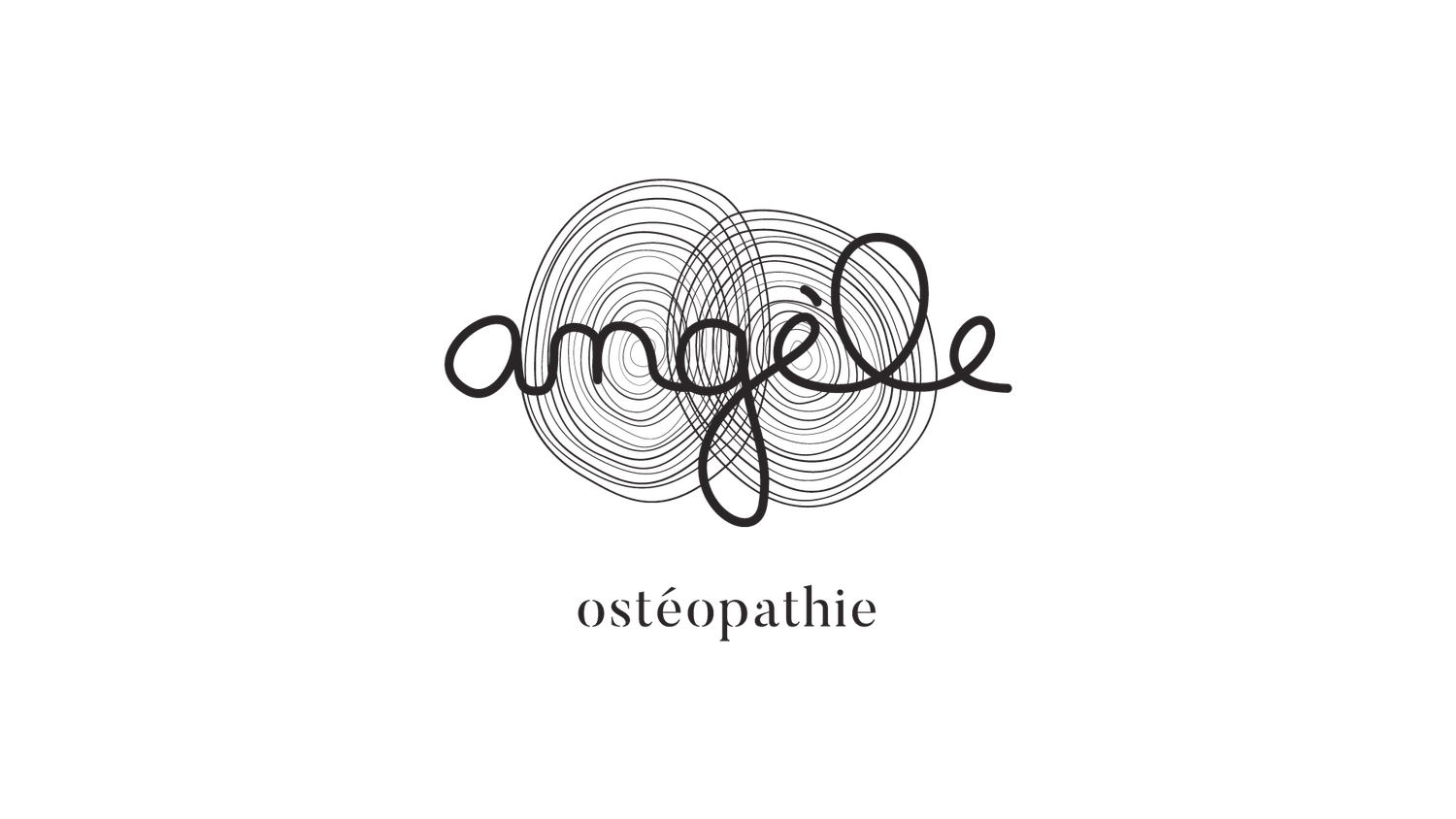 Angèle Ostéopathie elegant logo with delicate circular line art design in minimalist style.