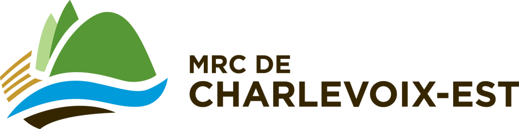 MRC de Charlevoix-Est logo with colorful mountain, water, and field icons representing the regional county municipality.