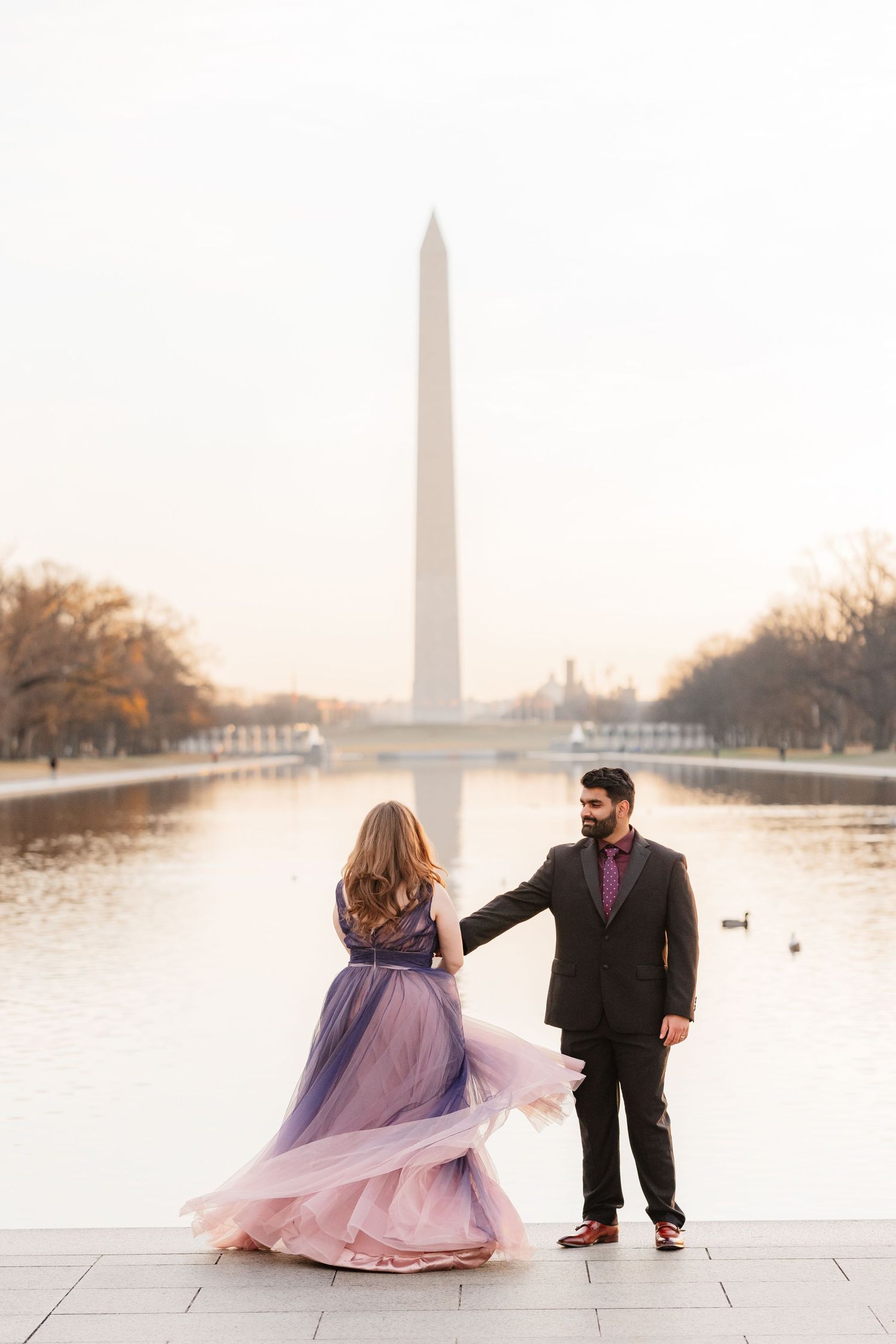 Washington DC Engagement Session Multiracial couple at Reflecting Pool