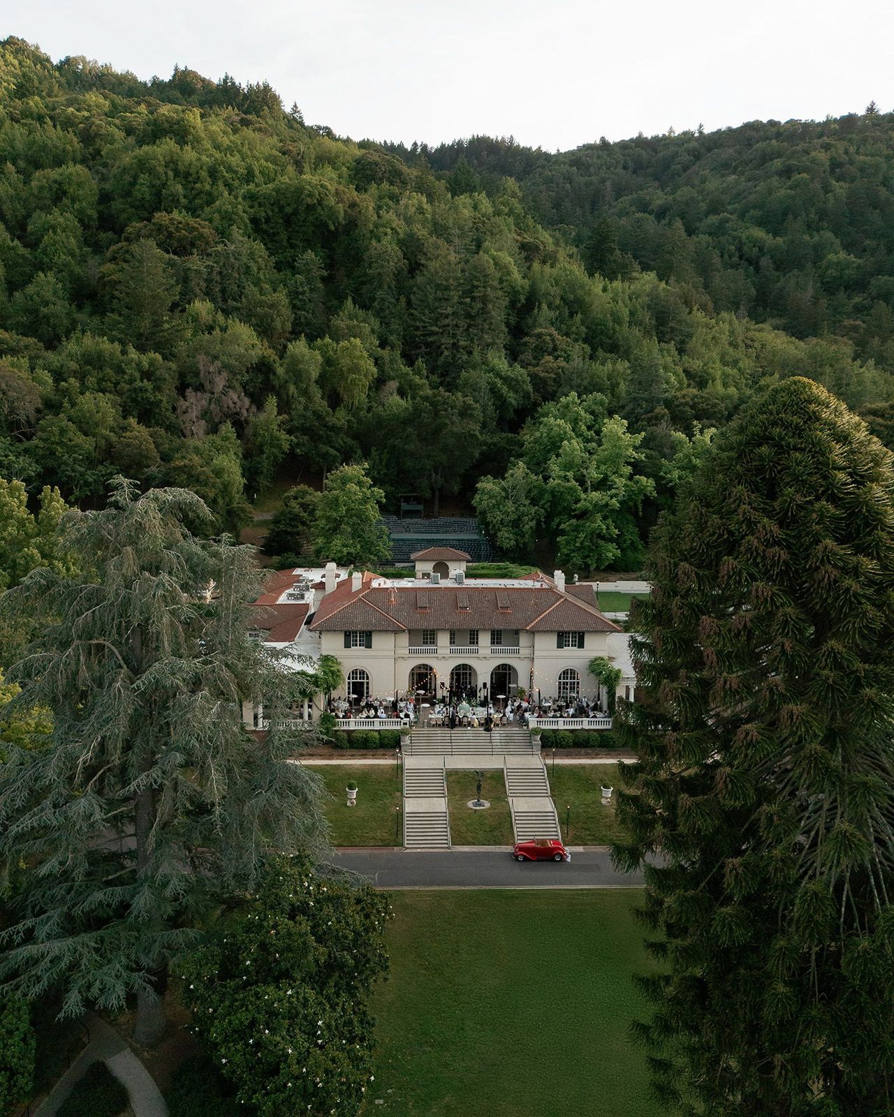 Aerial view of Montalvo Arts Center wedding venue in Saratoga, California.