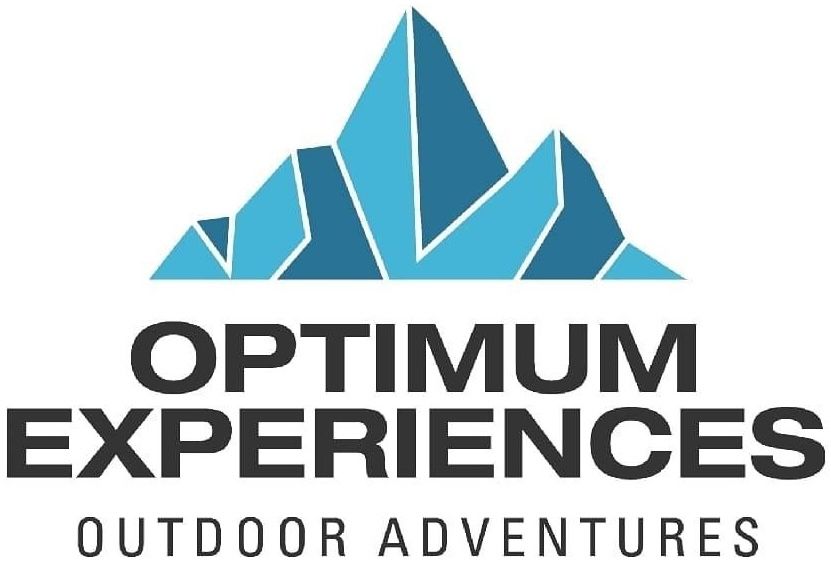 Mountain peak logo in blue with Optimum Experiences text for outdoor adventure brand.