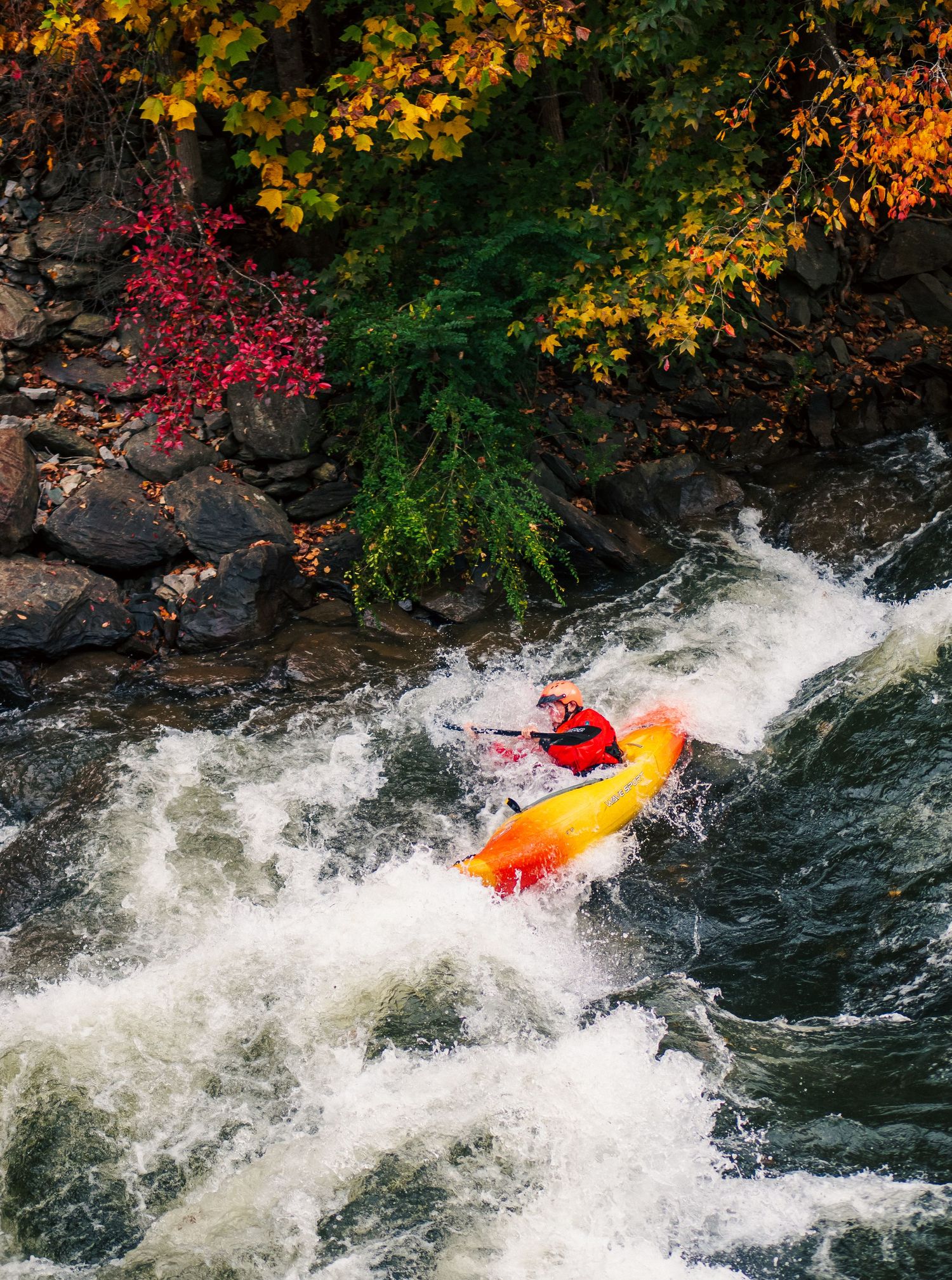 Tumble by Autumn Colors. Whitewater kayaker at the Ocoee River's Hell Hole during Fall 2024. © Jack Curtis Photography.