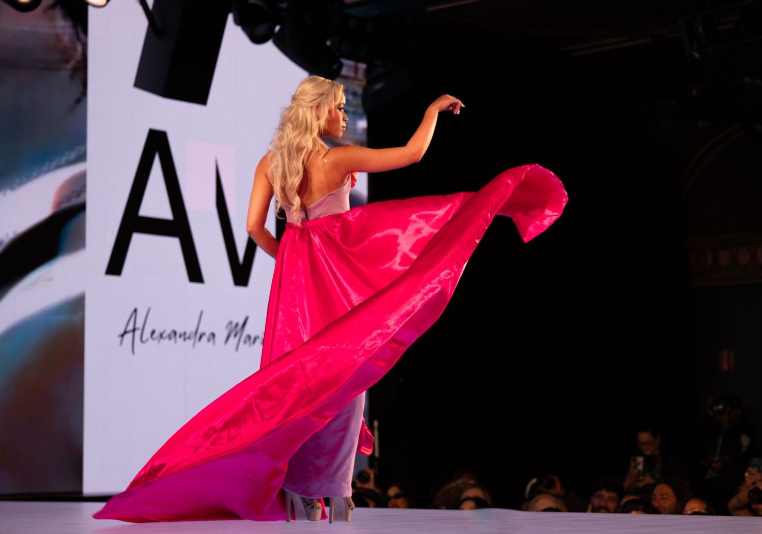 Swoosh of Pink. Runway photography at Runway7 at NYFW.   © Jack Curtis Photography.