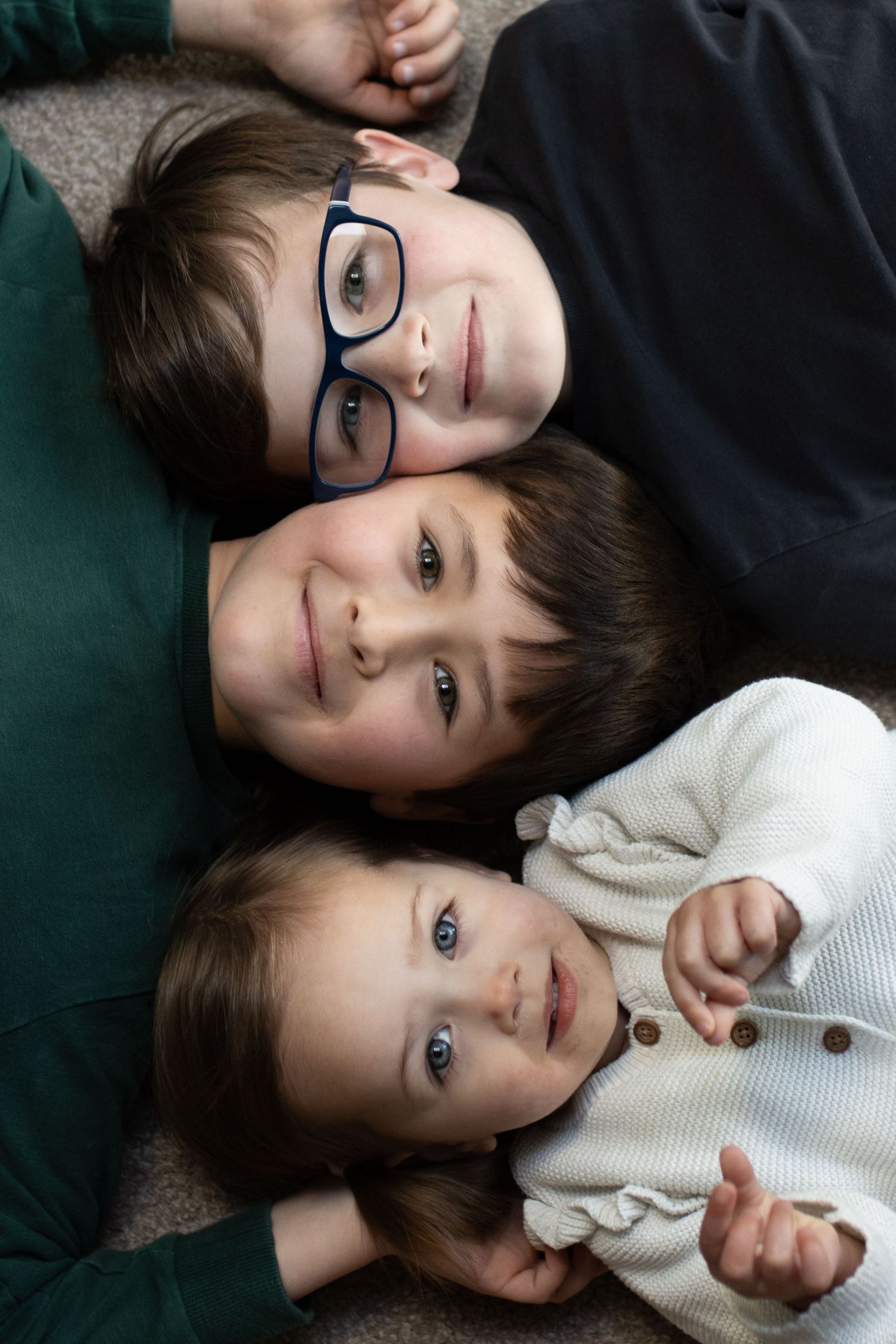 Series of intimate portrait shots on green background.