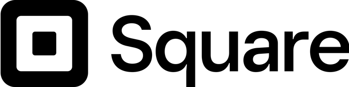 Square logo in black.