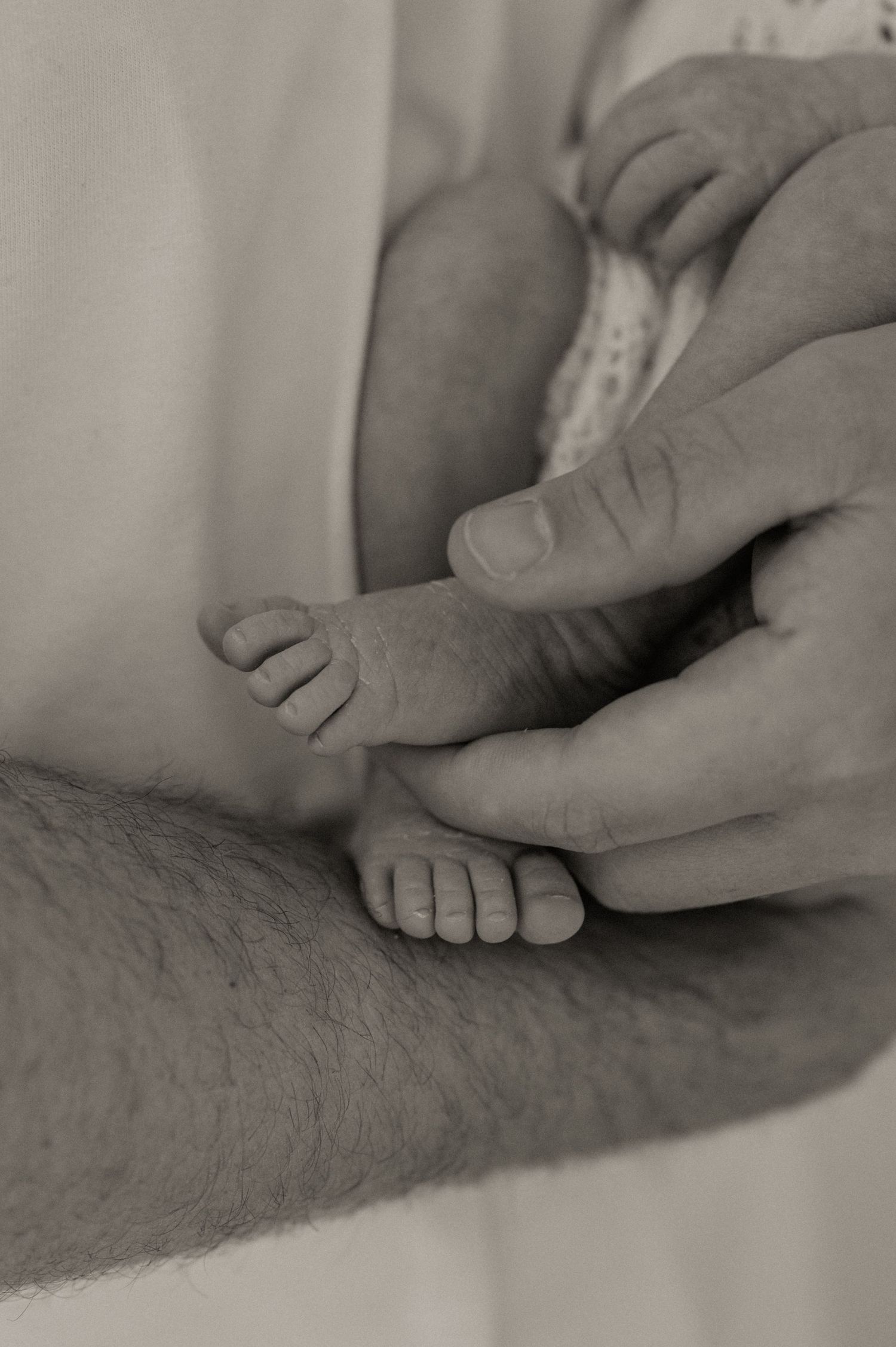 In-home lifestyle newborn family photography session, close-up newborn details