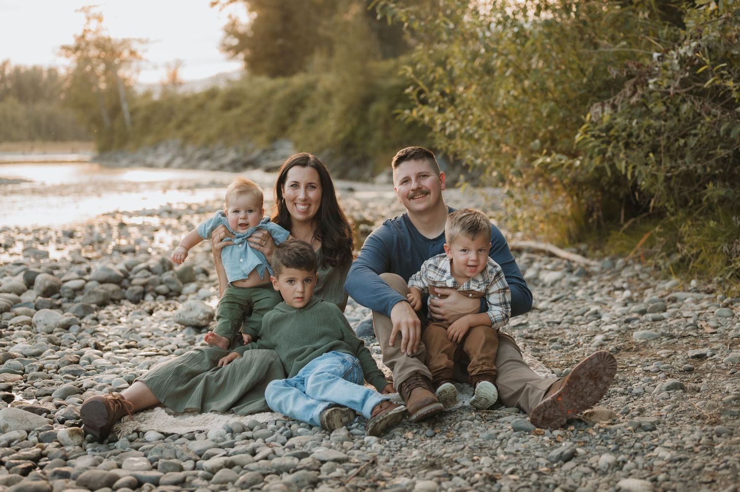 Family lifestyle golden hour session by the river