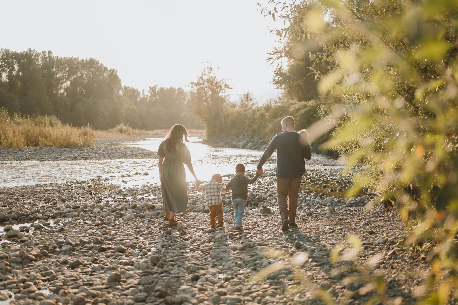 Family lifestyle golden hour session by the river