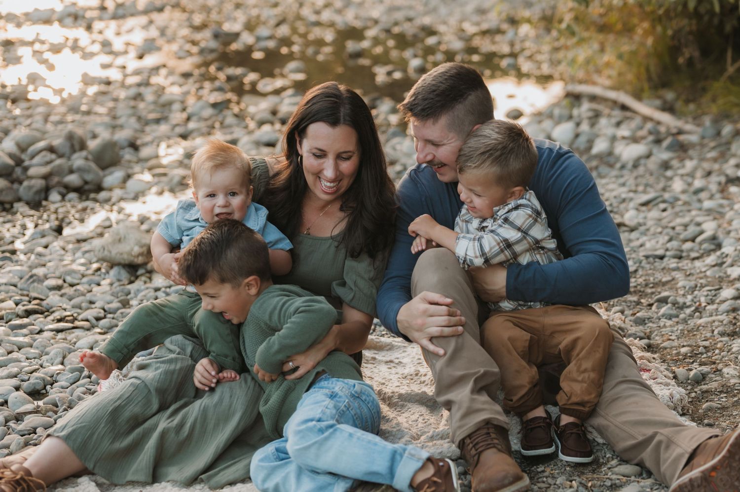 Family lifestyle golden hour session by the river