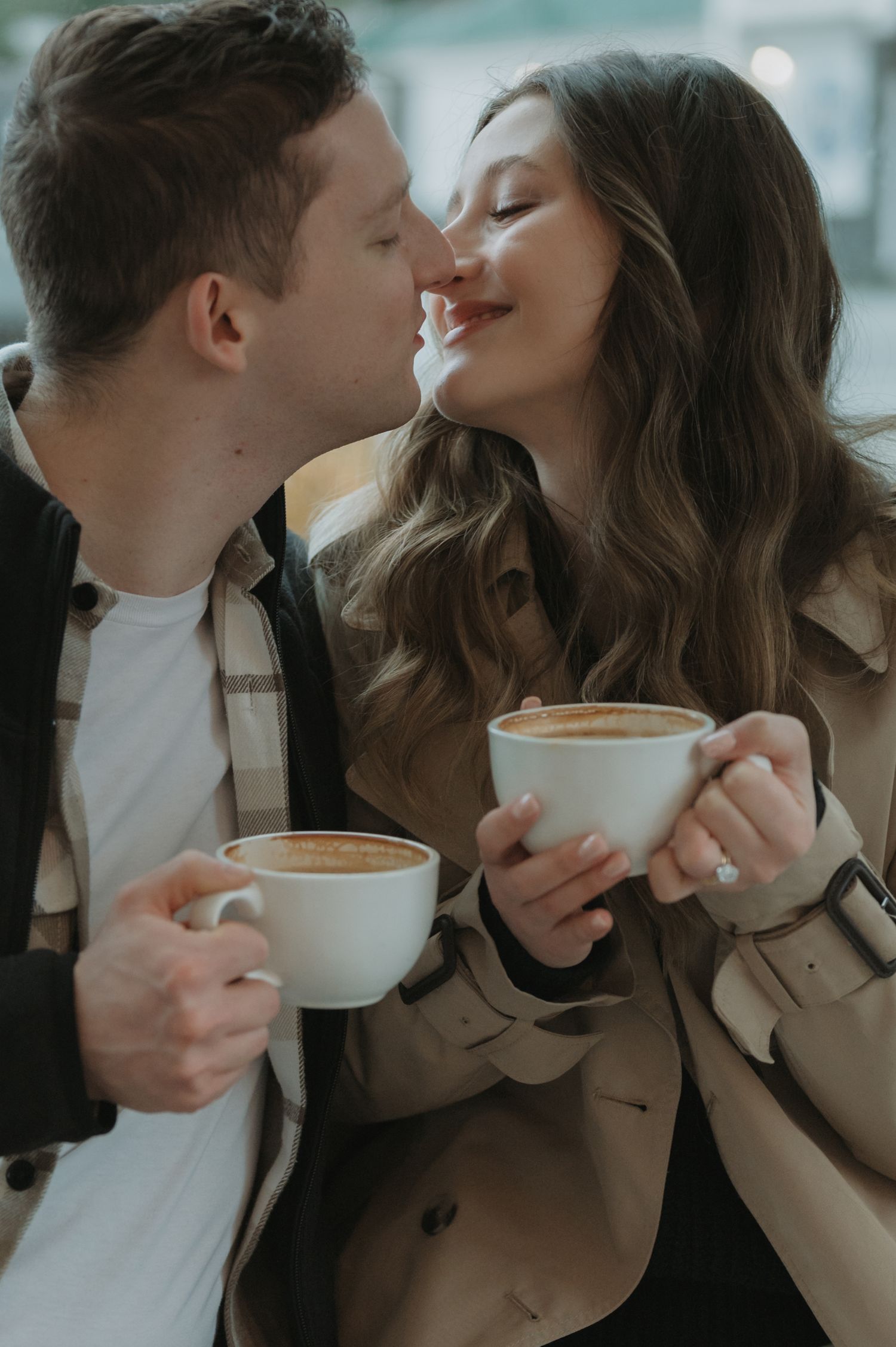 Couples downtown coffee date session