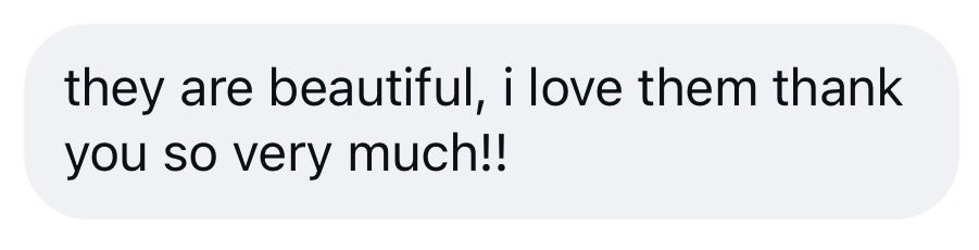 A heartfelt client review text message expressing love and gratitude for beautiful photography results.