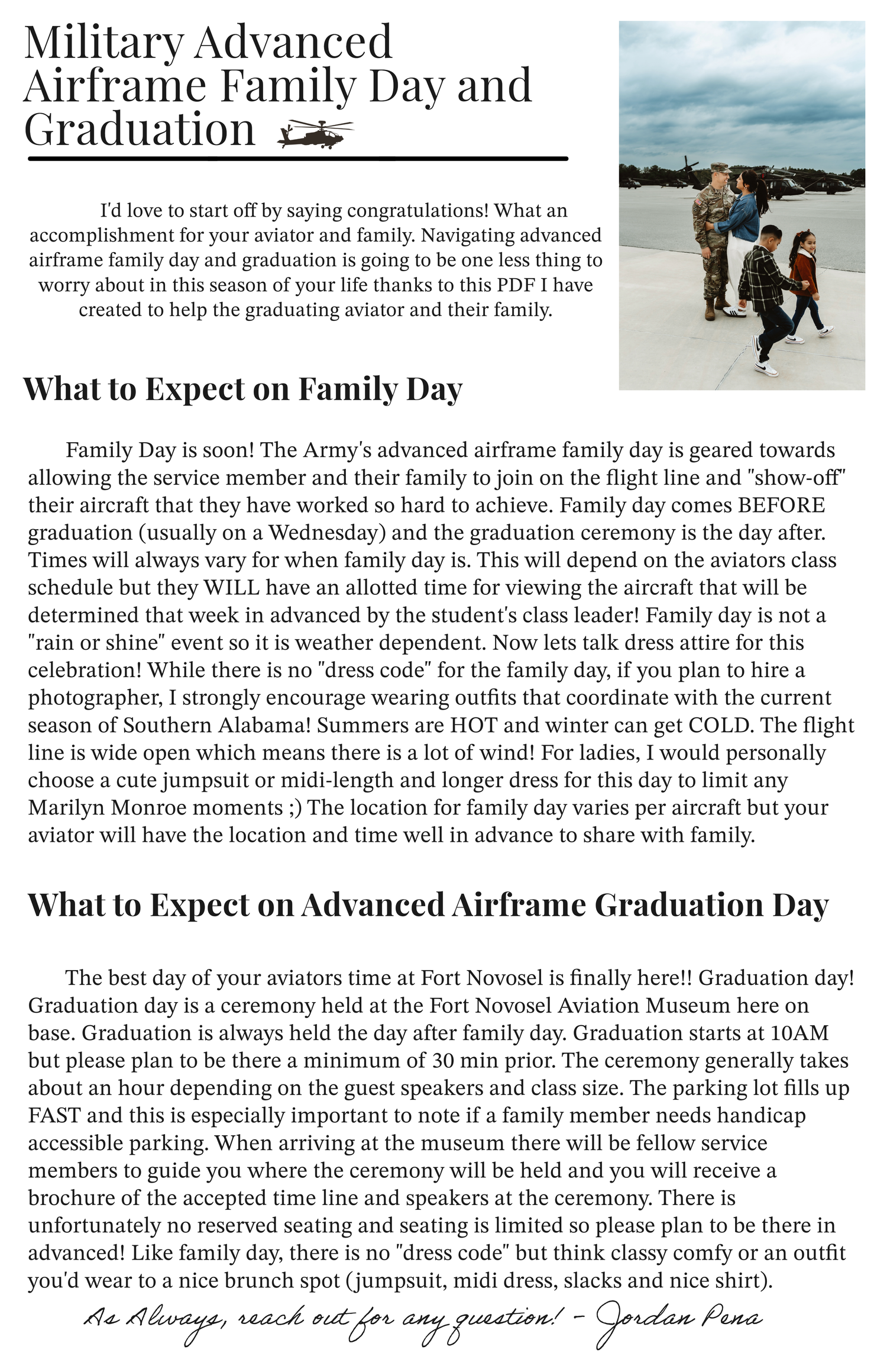 Document detailing military airframe family day and graduation procedures.