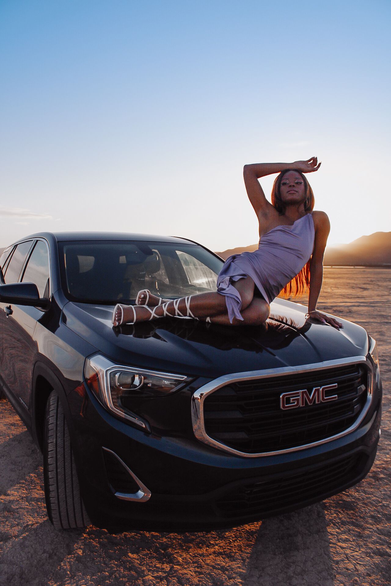 Model on car