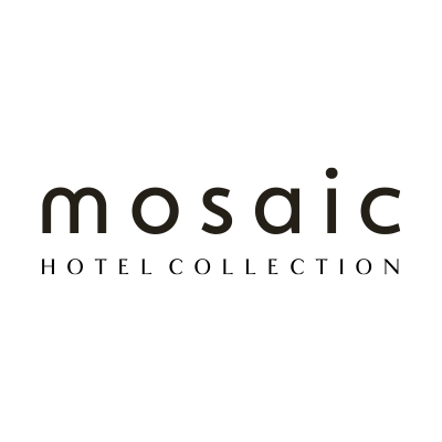 Black text logo for Mosaic Hotel Collection with stylized lettering against white background.