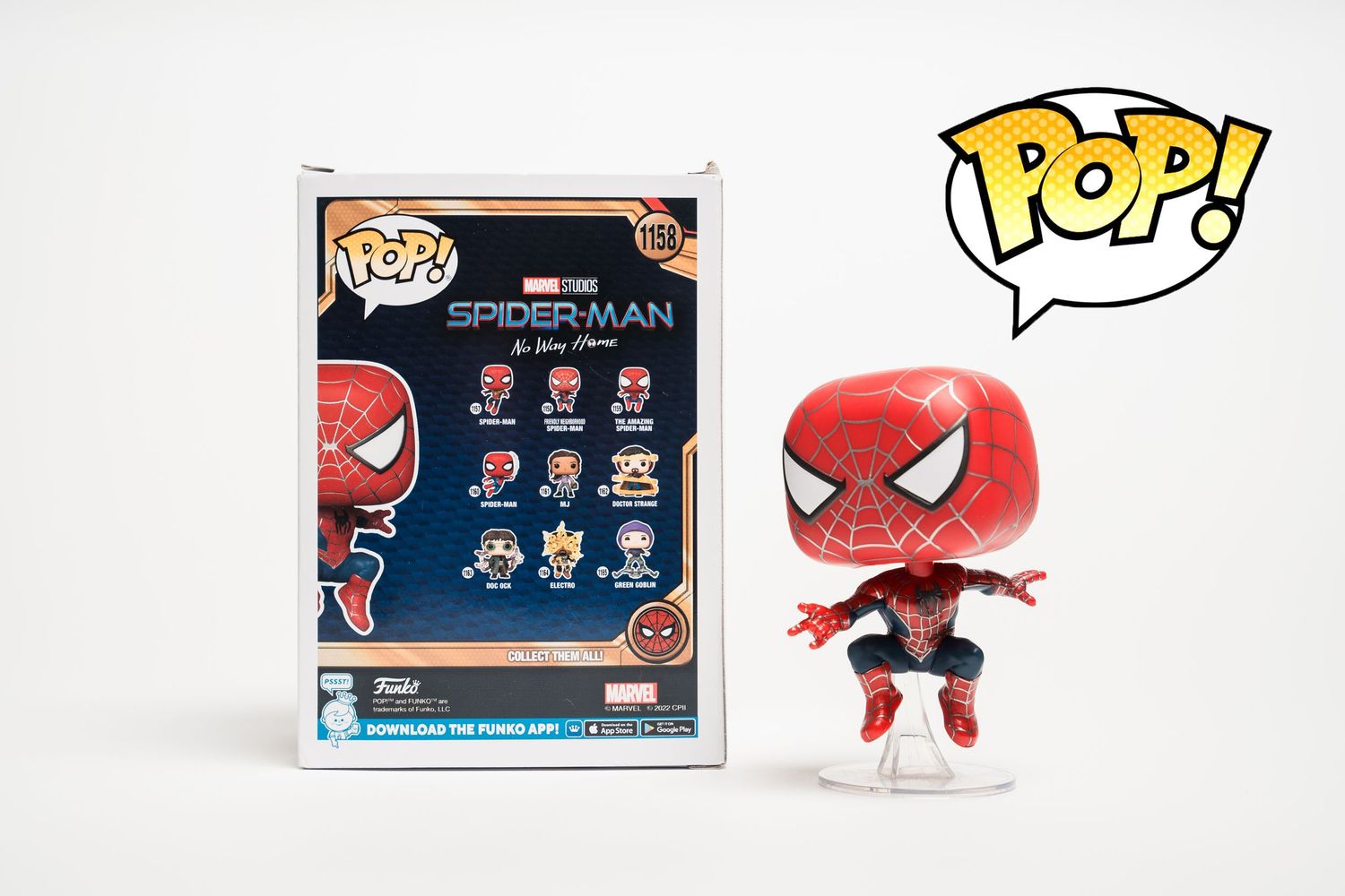 Multiple Spider-Man Funko Pop collectible figures displayed in retail packaging.