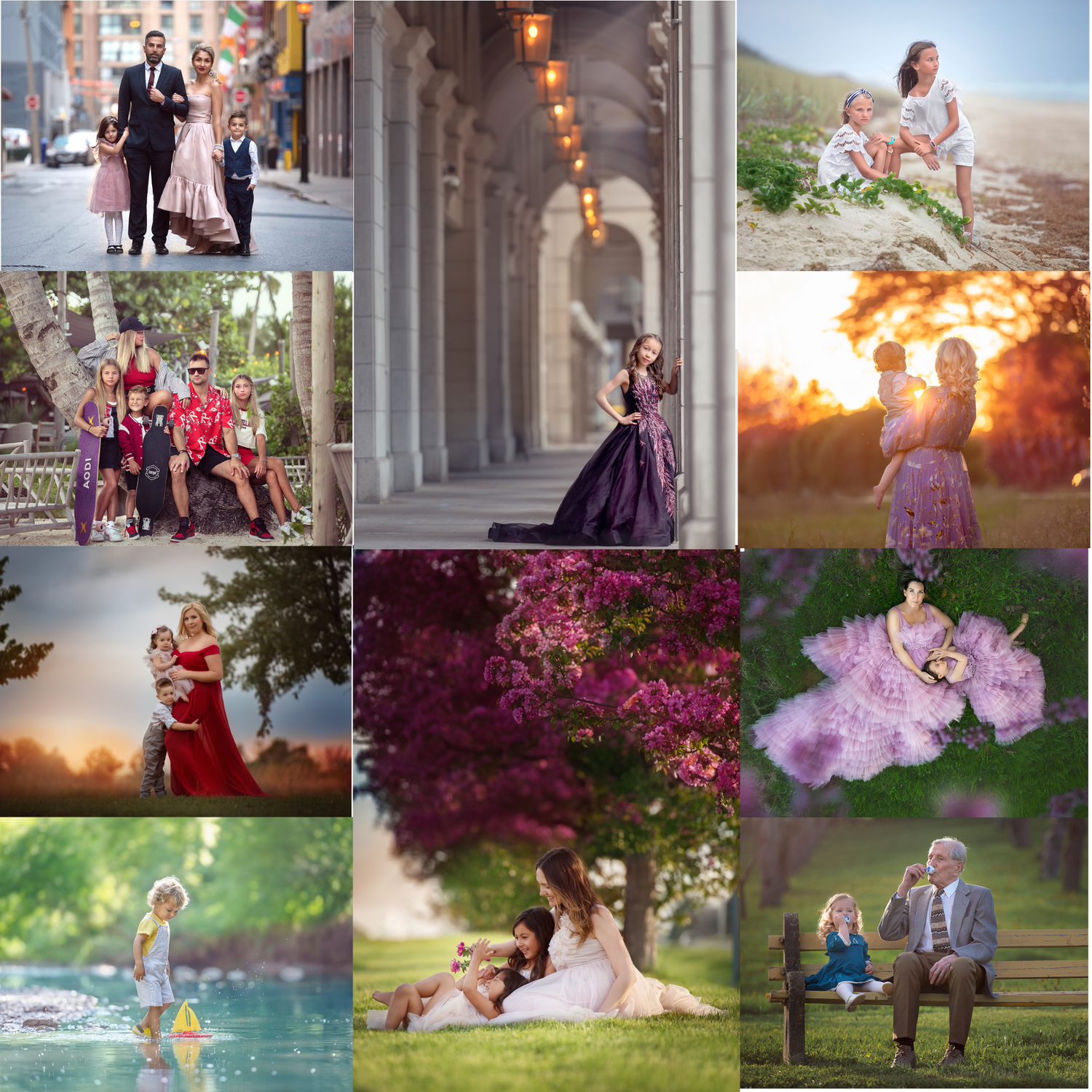 Collage of images taken at sunset in various cities of Florida.