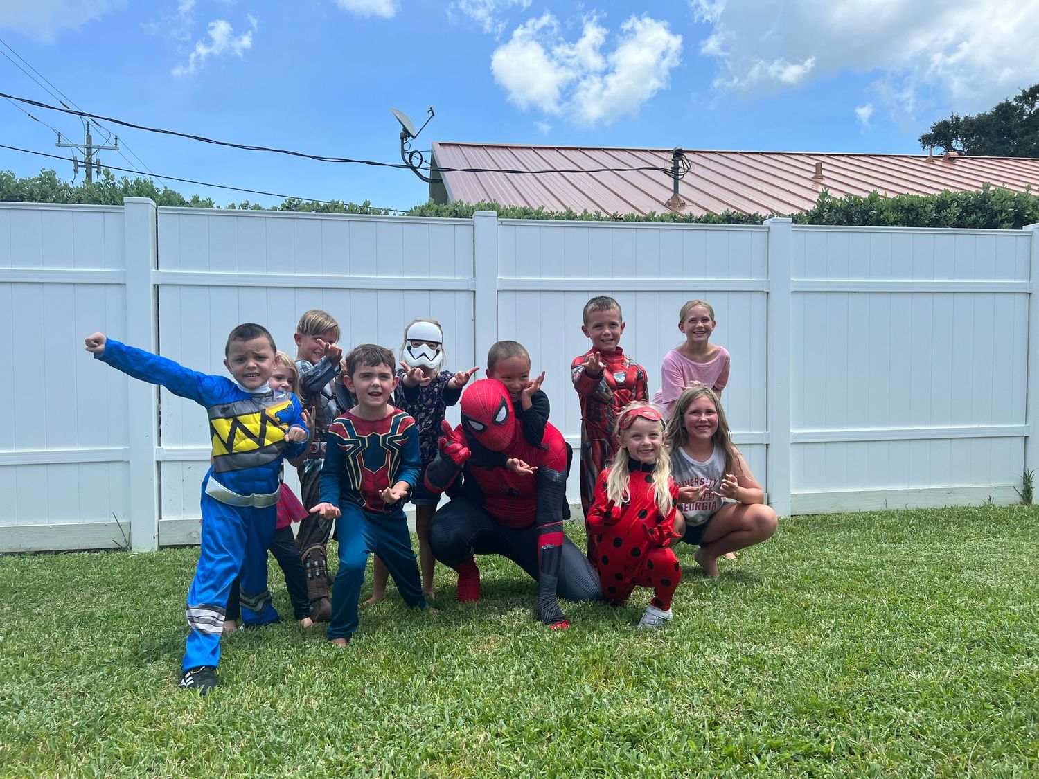 spiderman with kids posing