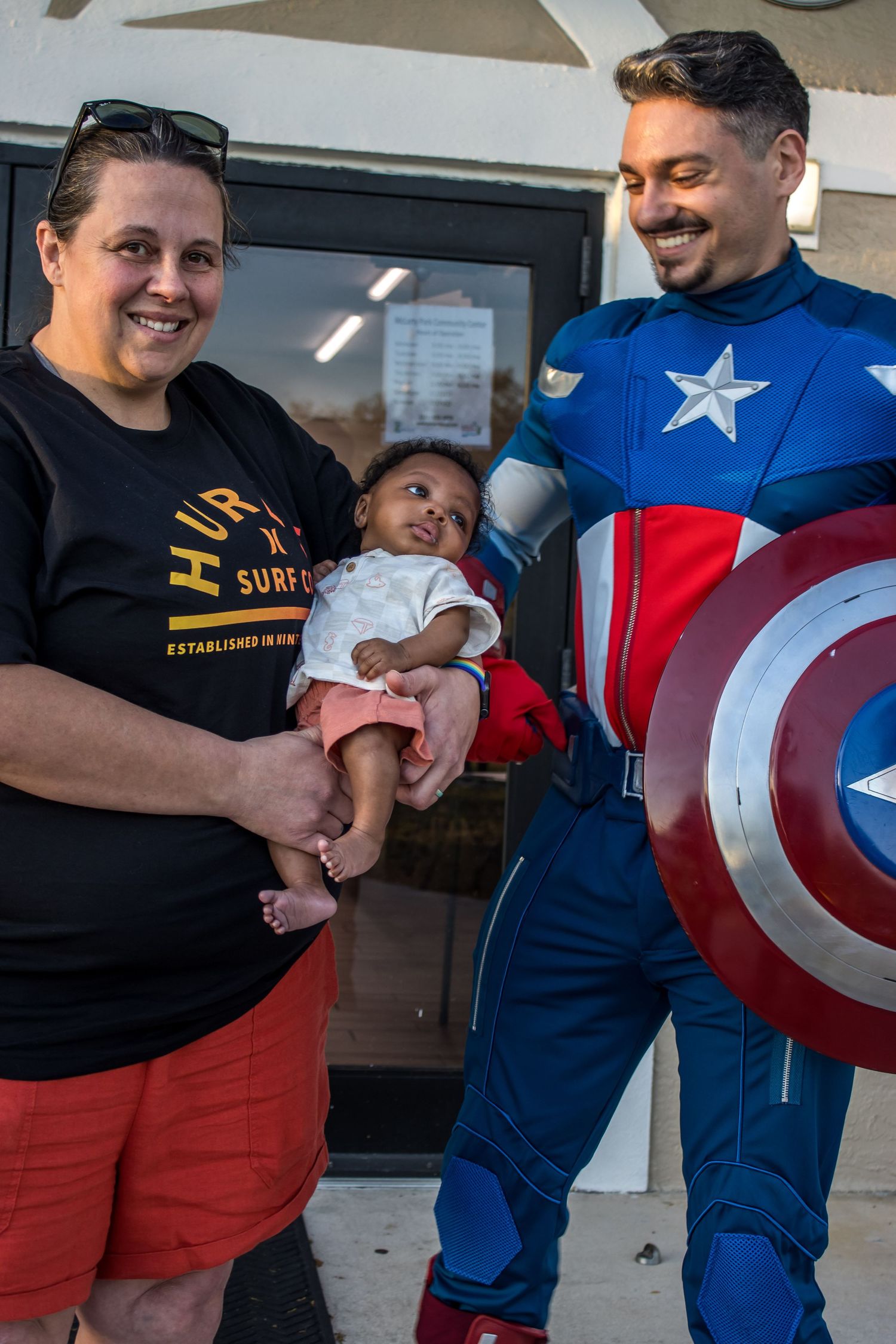 daniel harris captain america poses with family