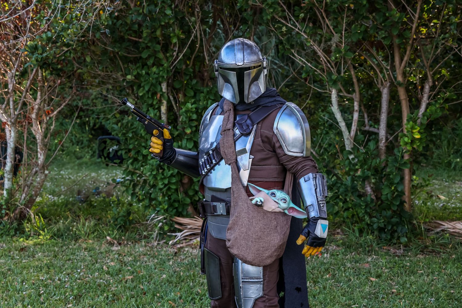 daniel tesenair III  poses as mandalorian