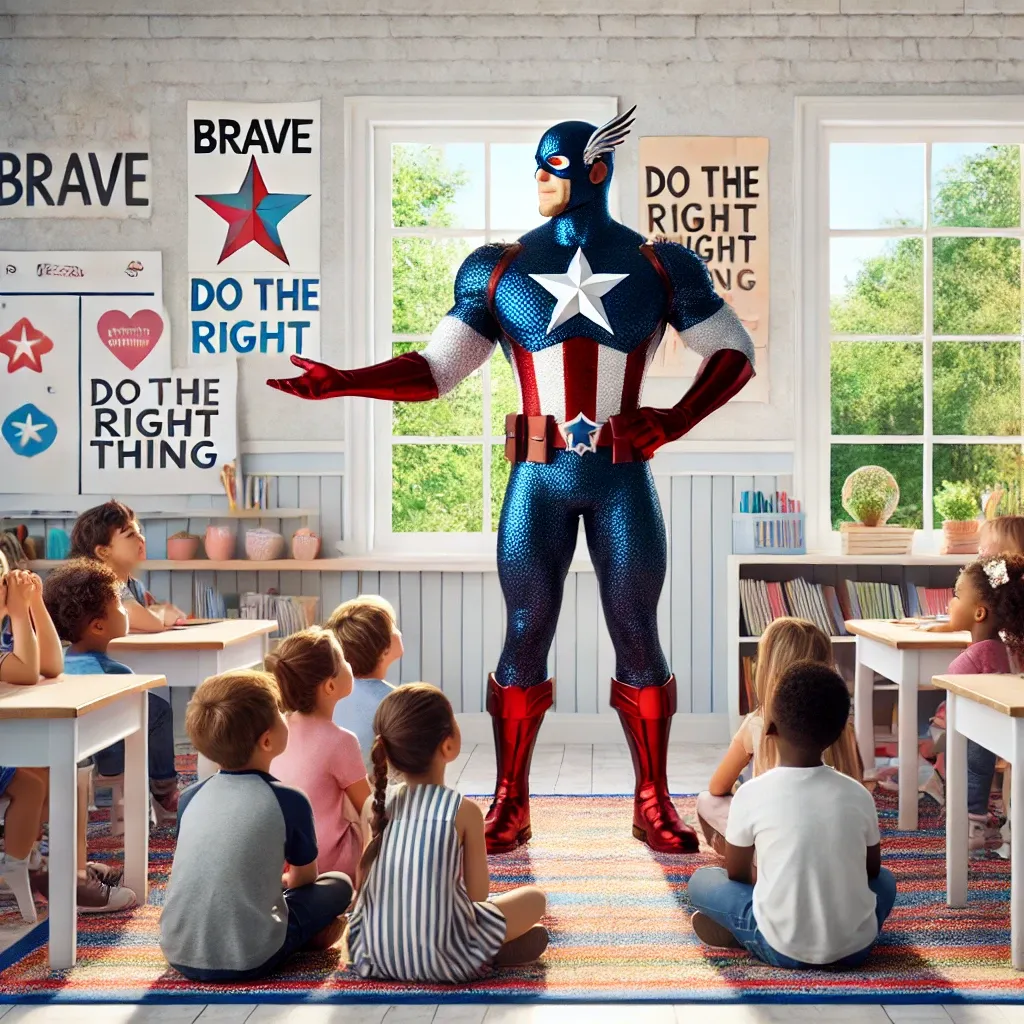 AI hero teaching kids in classroom