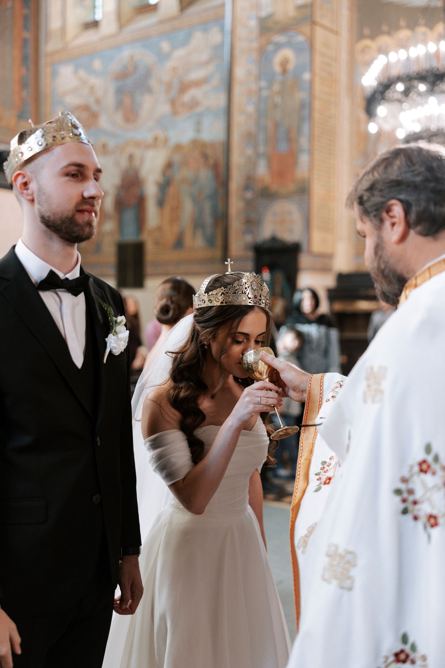 Orthodox wedding ritual where the couple receives communion during the ceremony.