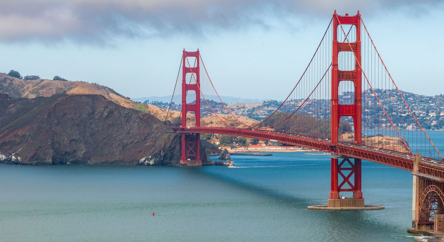 Multiple views of the iconic Golden Gate Bridge in San Francisco under different lighting conditions.