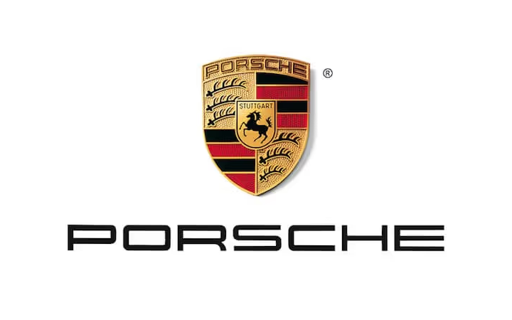 Collection of Porsche automotive company logos showing brand evolution.