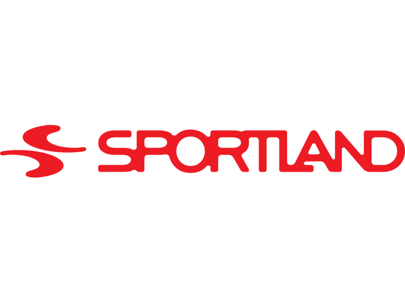 Red Sportland logo design with stylized swoosh element.