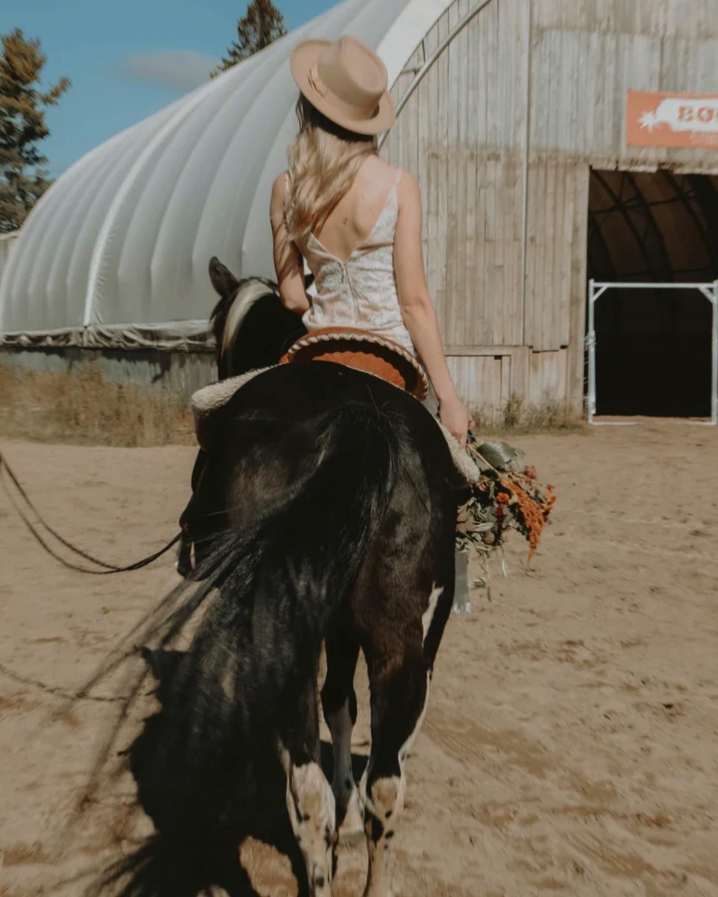 bride riding an horse