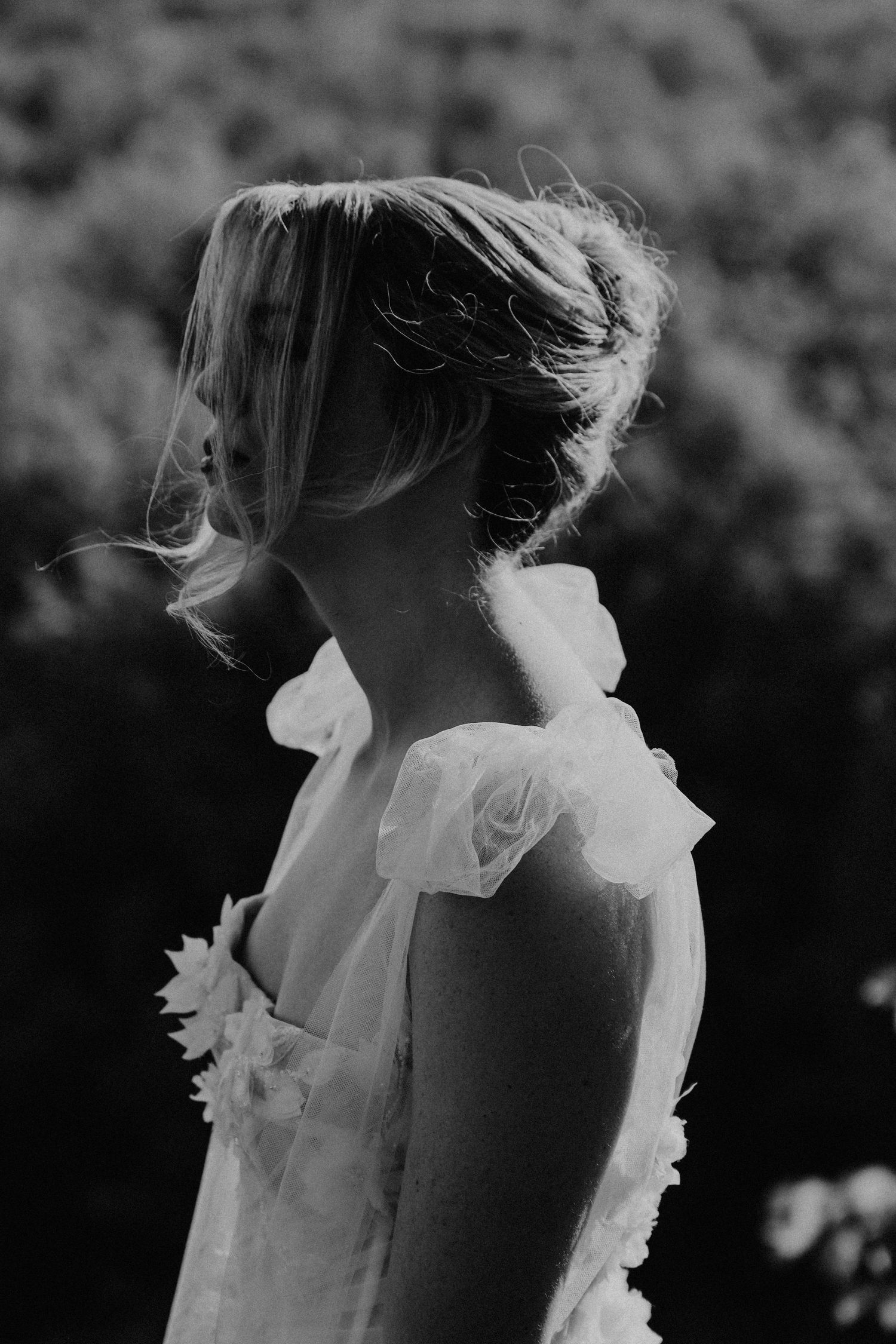 Black and white moody bride