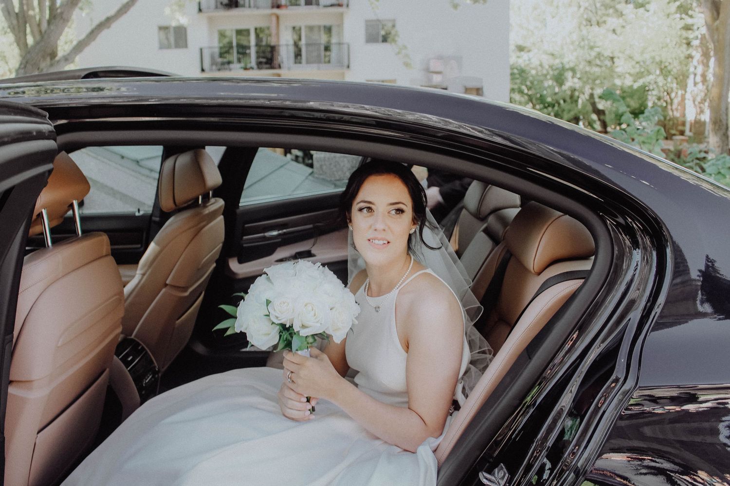 Bride getting out the car