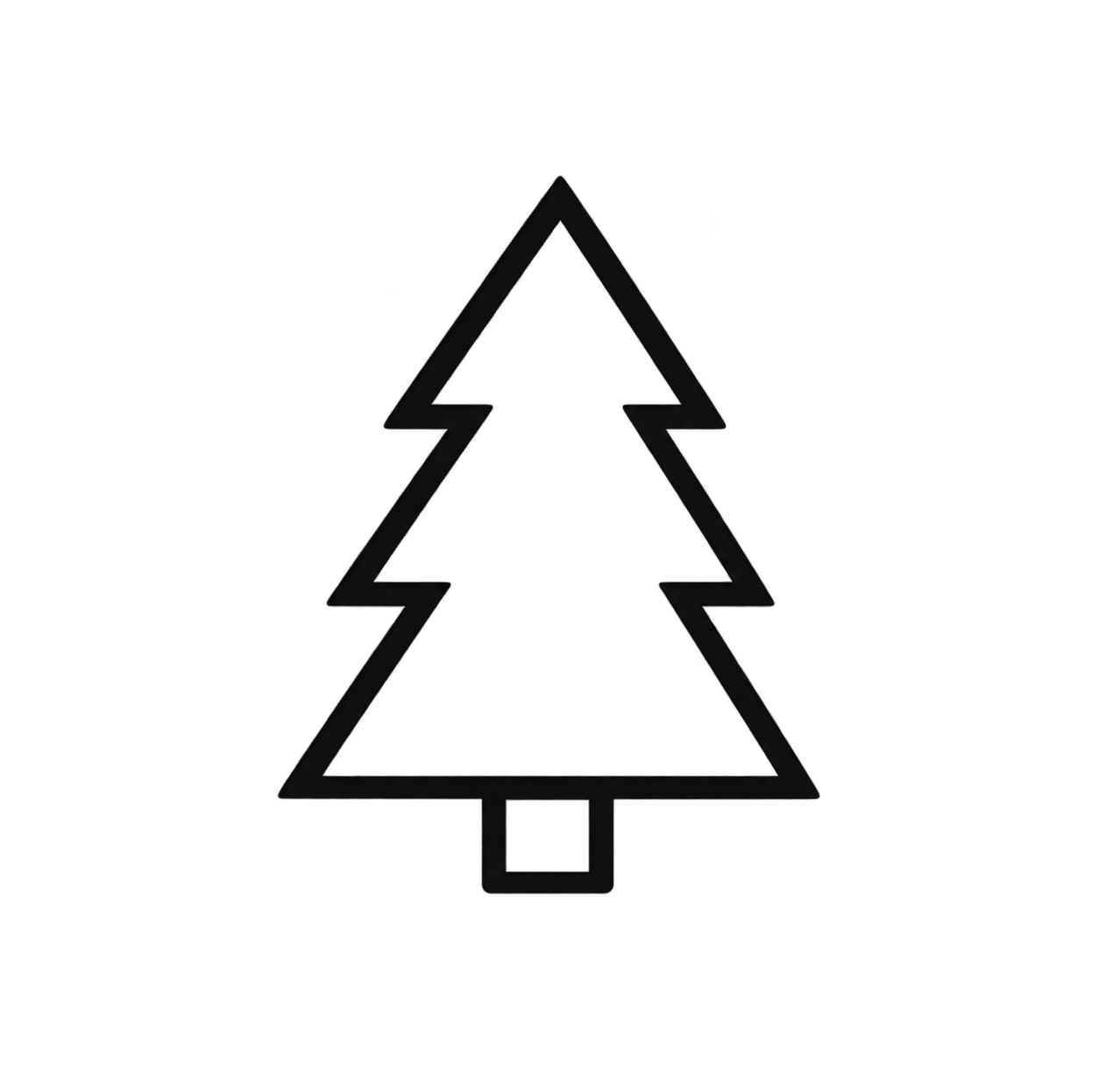 Simple black outline Christmas tree icon with a small rectangular trunk on white background.