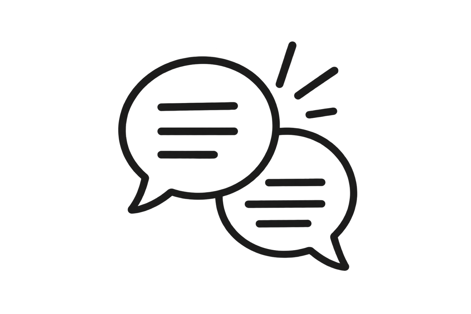 Two speech bubbles icon representing conversation and communication, outlined in black on white background.