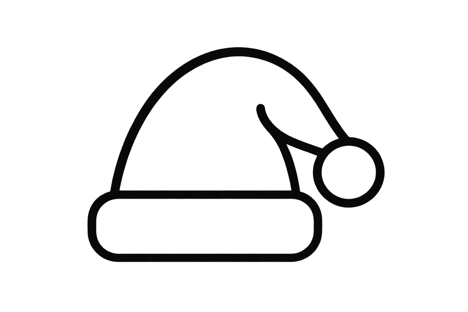 Black outline icon of a Santa Claus hat with a white brim and round pompom, isolated on white background.