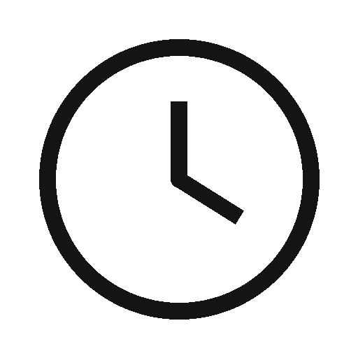 Minimalist black and white clock icon showing 3 o'clock time, simple circular design for time management concepts.