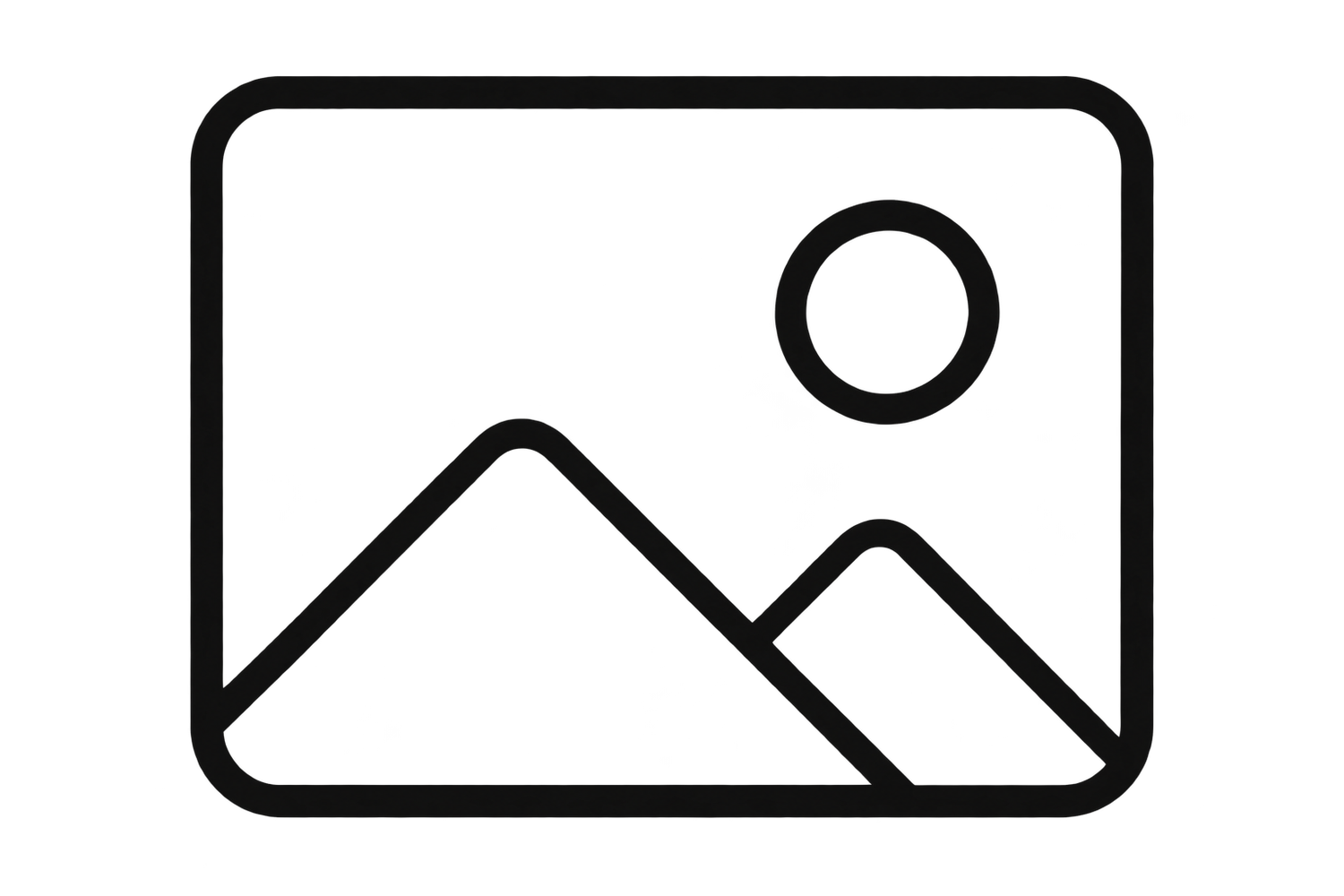 Simple line art icon depicting a landscape image placeholder with mountains and a sun symbol.