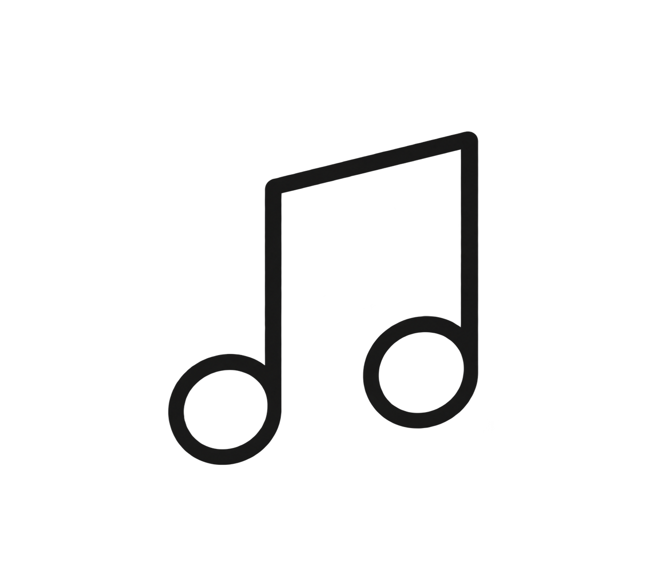 Black outline music note icon on white background, simple minimalist design for music apps and websites.